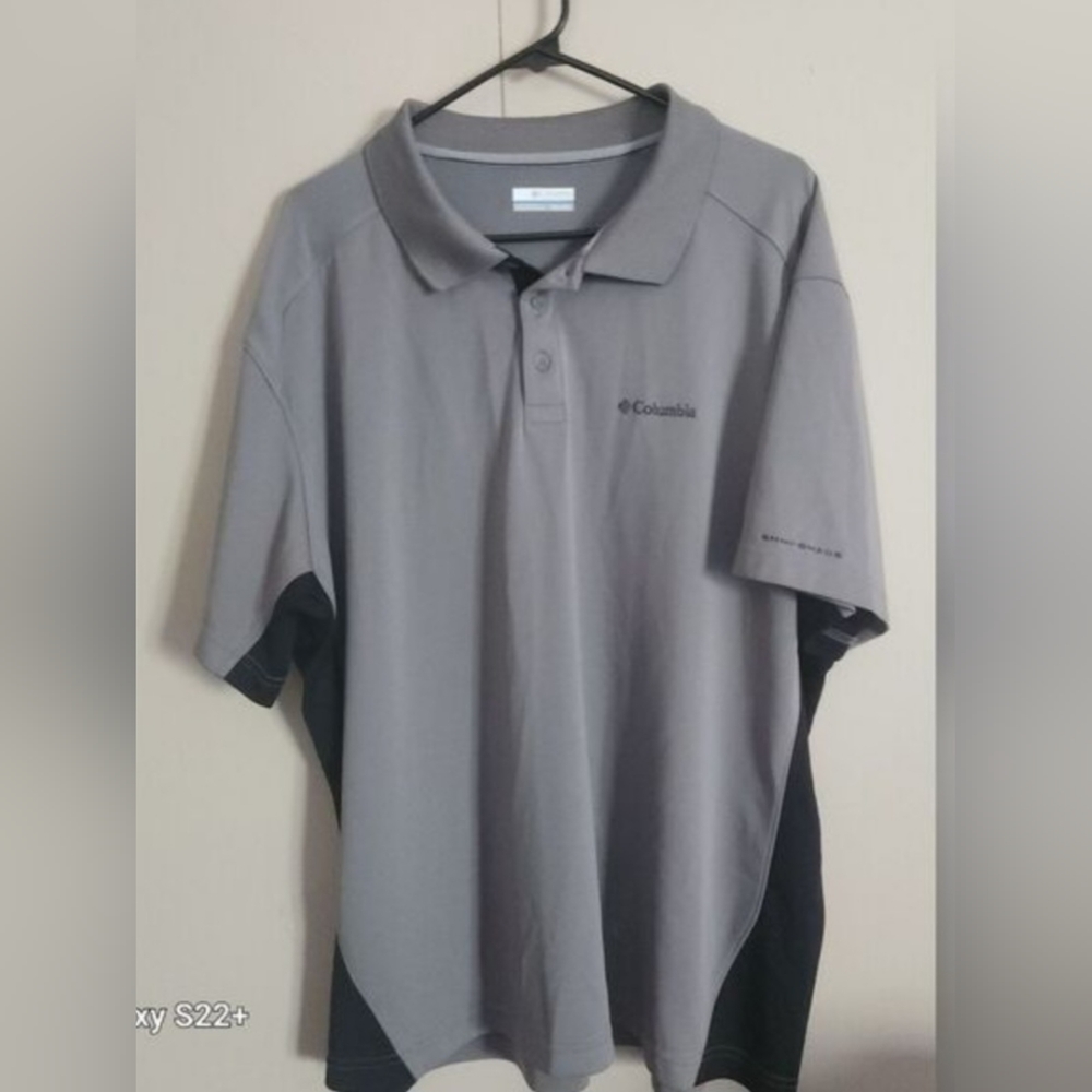 M44 Columbia Light Gray Shirt Black Side Insets Short Sleeve Omni-Shade Big/Tall